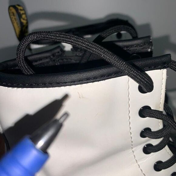 Dr Doc Martens 1460J Ladies 5 Mens 4 Combat Boots White Leather Lace Up Side Zip - Picture 12 of 13